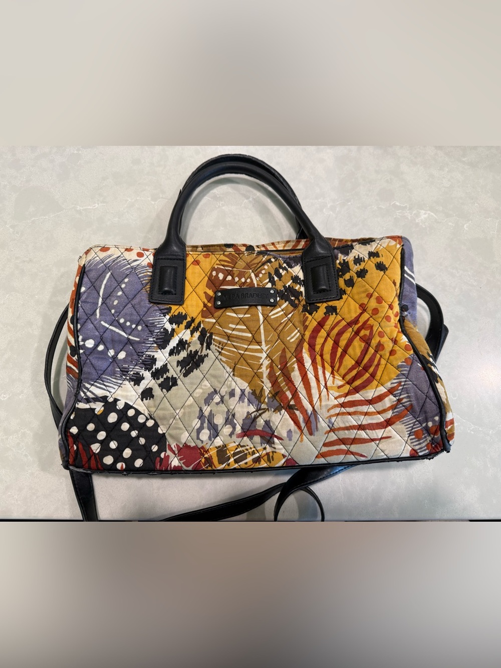 Vera Bradley Washable Quilted Multicolor Tote Bag with Leather Handles